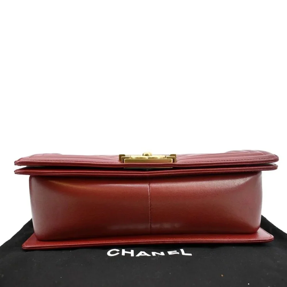 CHANEL  Medium Boy Flap Calf Leather Shoulder Bag Red - Picture 7 of 14